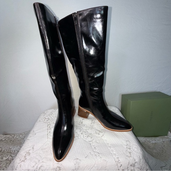 Motimoden pointed toe Knee High Boots chunky Mid Heel zipper Black size 7 - Picture 2 of 16